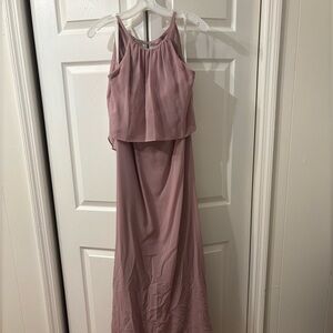 David's Bridal Dusty Rose Mauve Halter Maxi Dress
